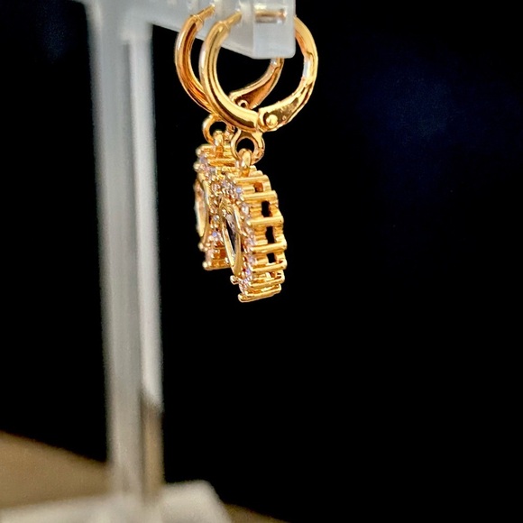 Gold CZ Heart Drop Earrings - Picture 2 of 4